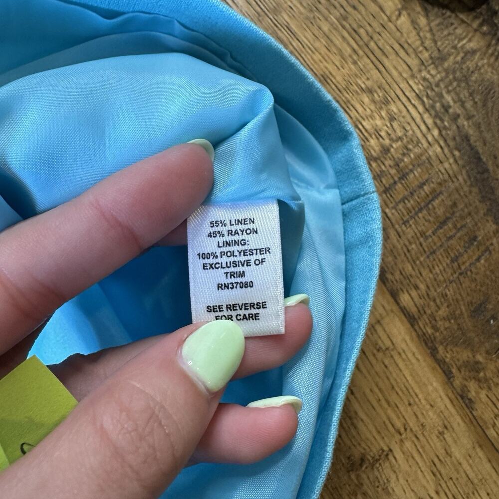 Cato Turquoise Blue Women's Blazer Size 16W Linen Blend 3/4 Sleeve Light Jacket - Picture 3 of 6